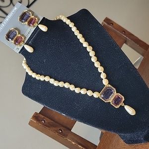 Liz Claiborne Faux Pearls Necklace and Earrings Set ~ NWT